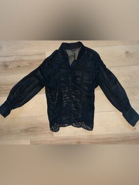 100% SILK The Limited Slate Black Button-Up Blouse